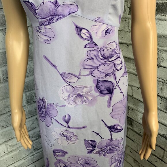 Vintage 90s Purple Floral Midi Dress Empire Waist Short Sleeve Tie Back - Picture 3 of 16
